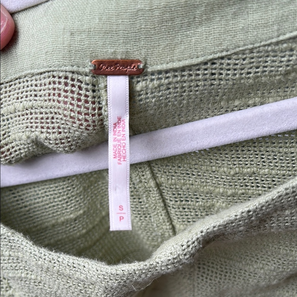 Free People Green Cropped Blouse with Mandarin Collar - Picture 2 of 5